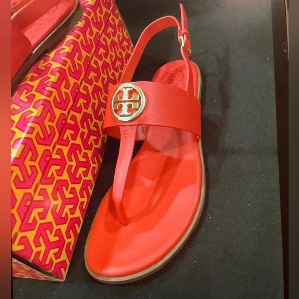 Tory Burch Bryce Dillan Vibrant Red Thong Sandal Slingback 10 - Picture 2 of 3